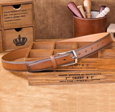 Чоловічий шкіряний ремінь VRLEGEND 35 мм для бізнесу та офіційних заходів, ремінь до костюма, з подарунковою коробкою (колір коричневий, розмір 120 см/140 см)