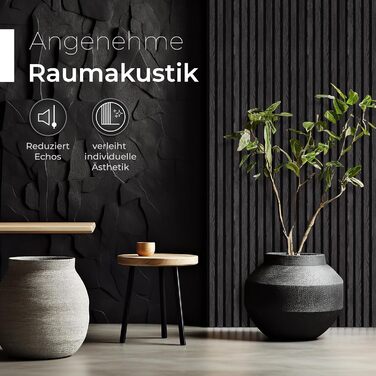 Акустичні стінові панелі з натурального дерева горіх та чорного фетру, 120x60 см, набір 2 шт. — 3D панелі для шумоізоляції та оздоблення стін