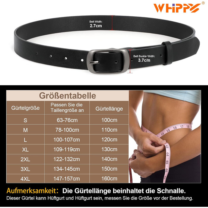 Жіночий шкіряний ремінь WHIPPY великого розміру, модний ремінь з телячої шкіри з надійною пряжкою, для джинсів, штанів, суконь, чорний (пряжка 'Пістолет'), 3XL:150см (підходить для талії 134-145см)