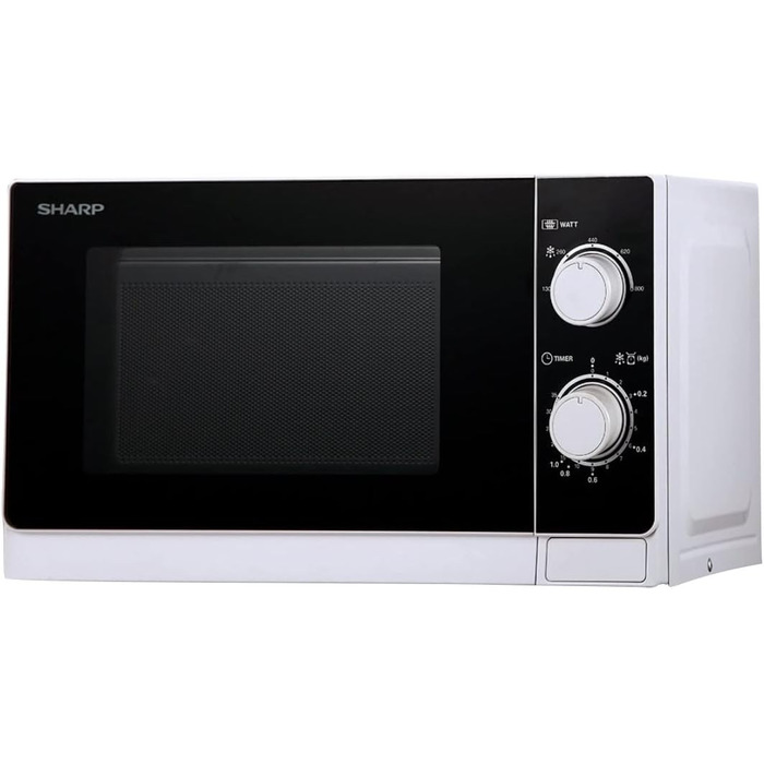Мікрохвильова піч SHARP R200BKW Solo, 20 л, 800 Вт, 5 рівнів потужності, таймер, функція розморожування за вагою, енергозберігаючий режим, скляний піднос 25,5 см, чорний колір