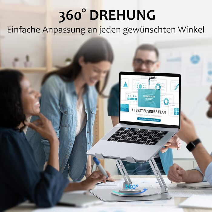 Підставка для ноутбука 360° з алюмінію, регульована висота, ергономічна, сумісна з MacBook/Dell/HP