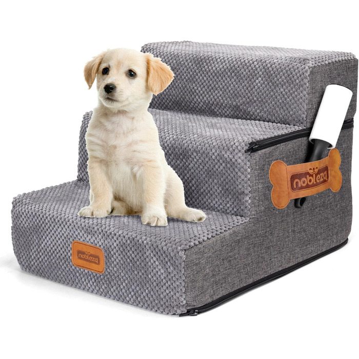 Східці для собак Nobleza: 3 сходинки для маленьких собак, котів, на ліжко, диван. З роликом для шерсті