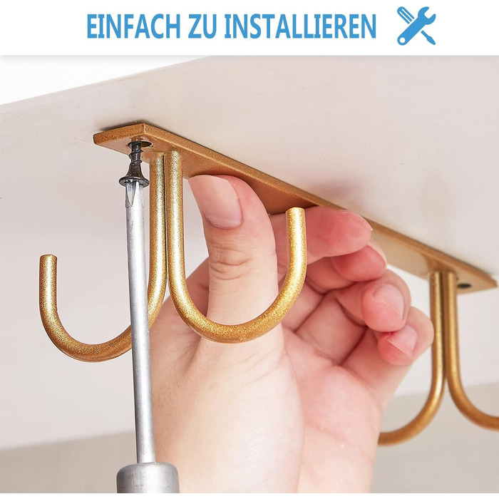 Тримач для чашок під шафу FOMANSH, 12 гачків для чашок, білий (золотий)