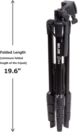Штатив SLIK U884 4-ступінний компактний легкий складаний з алюмінію для DSLR/SLR камер Canon, Nikon, Sony з 3-сторонньою головкою для панорамної зйомки та сумкою - Чорний