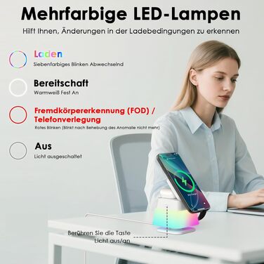 Бездротова зарядна станція 3-в-1 Minthouz Leap Cube 15E, швидка зарядка Qi 15Вт з багатокольоровою підсвіткою для iPhone 16, 15, 14, 13