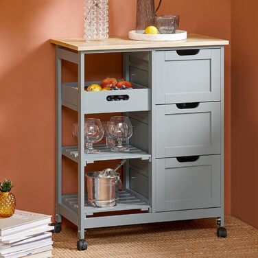SoBuy Rolling Kitchen Cart with 2 Removable Shelves and 1 Tray - White/Light Grey