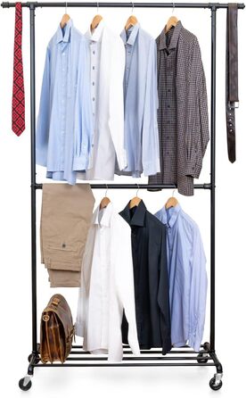 Tatkraft Drago - Stable Clothes Rack, with 2 Clothes Rods, up to 110 kg, Coat Rack, Adjustable, Rolling Clothes Rack, Metal, Black