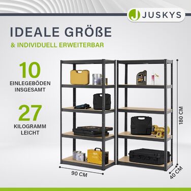 Металеві стелажі Juskys Basic 2 шт. 180x90x40 см - 1750 кг - 10 ярусів - сірий