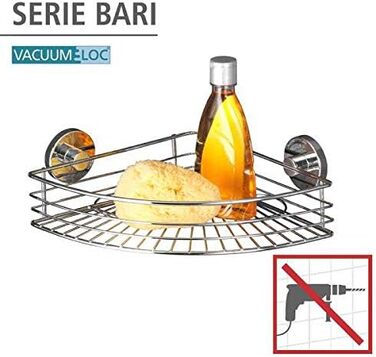 WENKO Vacuum-Loc Corner Shelf Bari, Corner Wall Shelf, Mounting without Drilling with Vacuum, Chrome-plated Metal, 35 x 9 x 22.5 cm