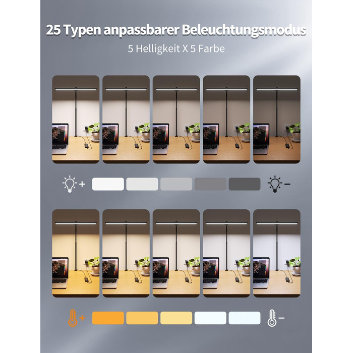 LED лампа для столу Kary з регулюванням яскравості, 40см, 12W, для офісу, роботи, читання, захисту очей, дітей, 5 рівнів регулювання, 5 кольорів, таймер 60 хв, білий + металева клямка