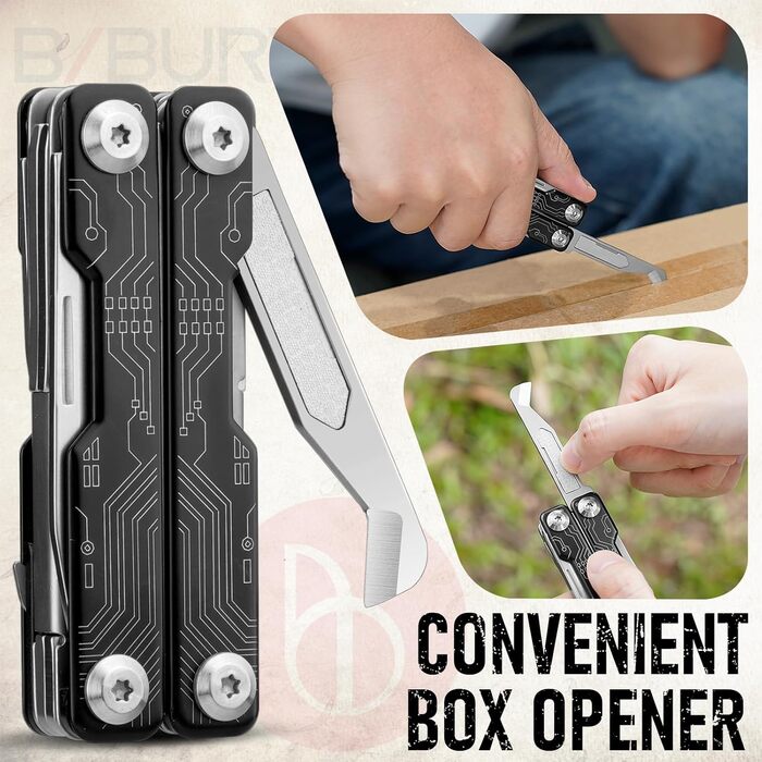 Інструмент BIBURY 10-в-1: мультитул з кліпсою, розрізачем ременя та биттям скла - чорний