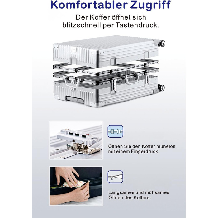 Чемодан ручної об'єм 55 см з алюмінієвим каркасом та полікарбонатом Yuweijie, 35L, 4 колеса, TSA-замок, срібний