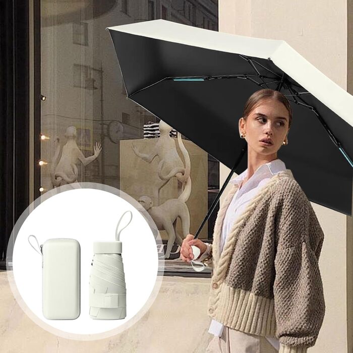 Компактний дощовий парасолька, маленький UV-парасолька, вітростійкий парасолька з капсульною ручкою, портативний парасолька для чоловіків та жінок (білий)