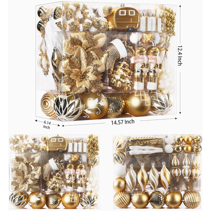 Набір прикрас для ялинки Shareconn 135 шт: міцні ялинкові кулі різних розмірів та кольорів (червоний, зелений, золотий)