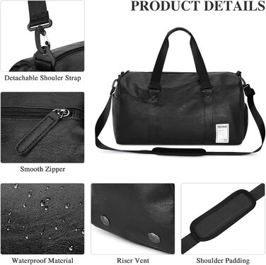 UBAYMAX Leather Sports Bag for Men, Travel Bag with Shoe Compartment and Wet Compartment, 37L Weekender Bag Carry-on Bag Training Bag Fitness Bag, Gym Bag Black