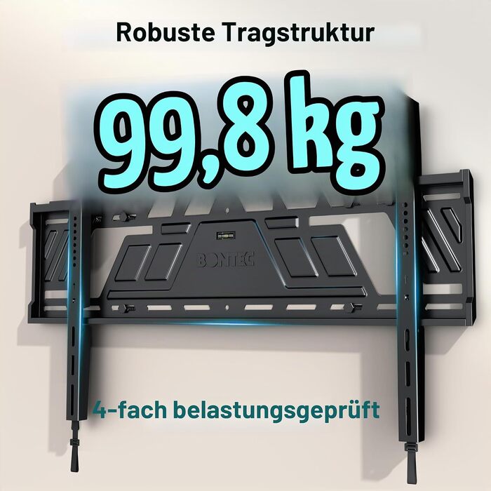Настінний кронштейн для телевізора BONTEC Heavy Duty 43-100 дюймів, до 100 кг, VESA 800x600 мм, ультратонкий фіксований навіс (23 мм), сталевий