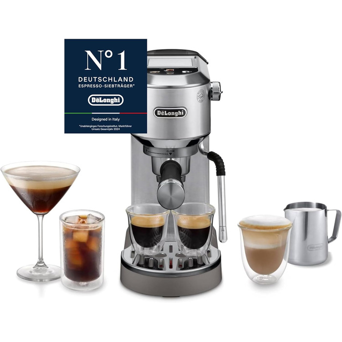 Еспресо-кавомашина De'Longhi Style EC 685.B Dedica 2025 з професійним капучинатором, 15 см, для кави та ESE Pads