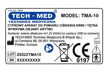 Тонометр на плече TECH-MED TMA-10 з USB-C живленням, індикатором аритмії та чохлом