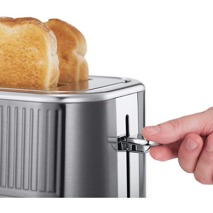 Russell Hobbs Toaster [for 2 slices] Geo Stainless Steel Grey (extra wide toast slots, including bun warmer, 6 browning levels + defrost & reheat function, Quick Toast Technology, 1640W) 25250-56