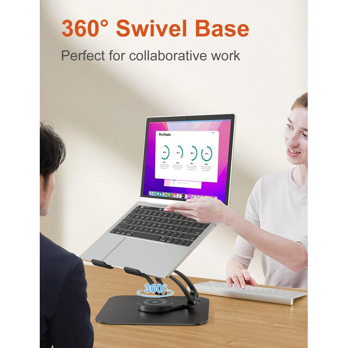 Adjustable Laptop Stand with 360° Swivel Base - Ergonomic Laptop Riser for Desk & Standing Use - Fits 10-17