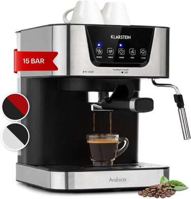 Klarstein Espresso Siebträgermaschine: компактна кавомашина для еспресо з молочною піною, 1,8 л, 20 бар, нержавіюча сталь, 1350 Вт