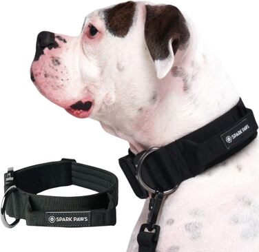 Spark Paws Tactical Dog Collar – Robust, Premium Quality, Thick and Durable for Large and Medium Dogs - M, 5cm (L: 36-68kg [5cm], Black)