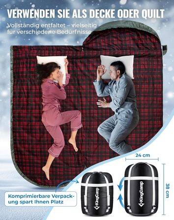 Сплячий мішок KingCamp XXL з бавовни фланель для дорослих, великий розмір, теплий, зимовий, для кемпінгу, подорожей та активностей на природі, 4-сезонний, 220x100 см, класичний оливковий колір