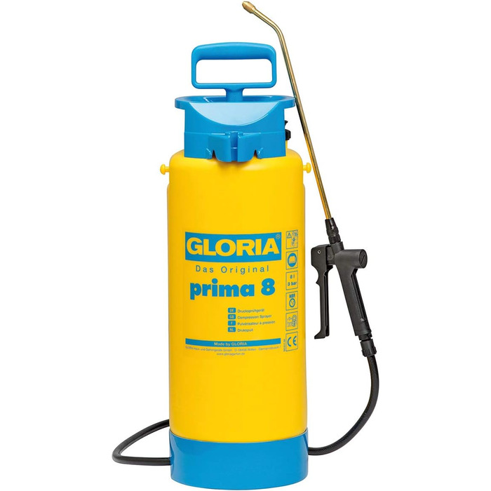GLORIA Pressure Sprayer prima 8 | 8 L Garden Sprayer, Weed Sprayer | With Brass Lance + Adjustable Brass Nozzle, Stand