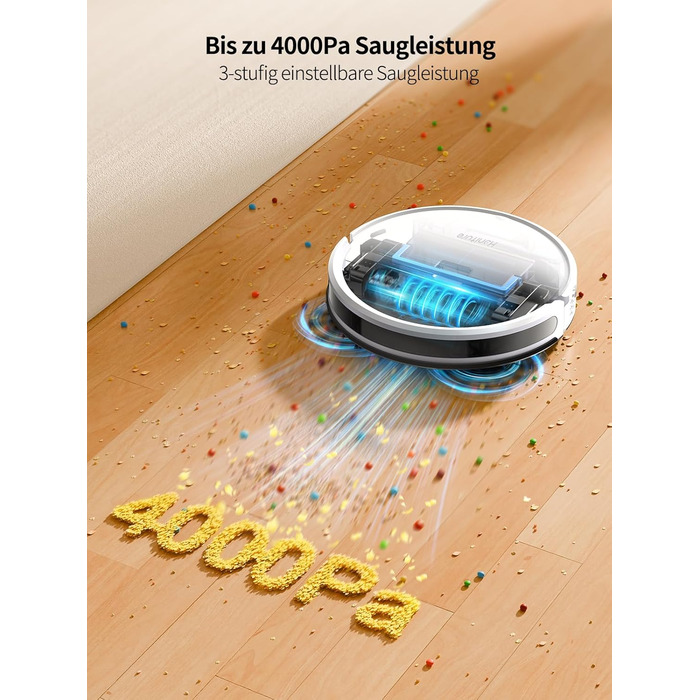 Робот-пилосос HONITURE G20 з функцією миття підлоги, 4000Pa, 3-в-1, для тварин, килимів, твердих підлог, з голосовим керуванням та пультом дистанційного керування, білий