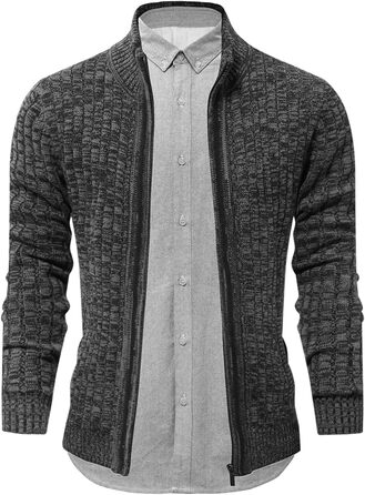 Чоловічий кардиган AOI RAY з блискавкою та стоячим коміром, в'язаний пуховий светр з двома кишенями, чорний (3XL, сірий)