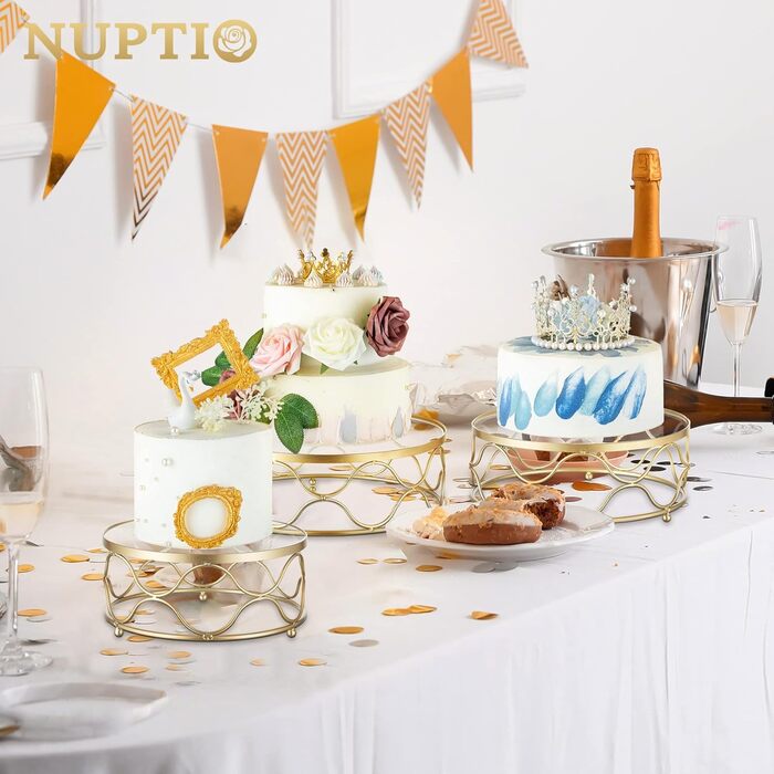 NUPTIO Тортниця кругла: металева підставка для тортів та тістечок 30 см з акриловою платформою для весілля, дня народження, дитячого свята, декорування