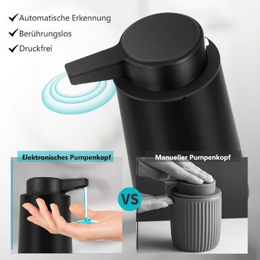 Phneems Automatic Soap Dispenser Electric Soap Dispenser with Sensor, 3 Adjustable Levels, Soap Dispenser, Automatic Dish Soap Dispenser, USB Rechargeable, IPX5 Waterproof for Bathroom, Kitchen, Black