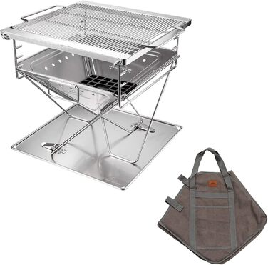CAMPINGMOON Portable Stainless Steel Wood Grill and Fire Pit 20 inches with Carry Bag MT-055
