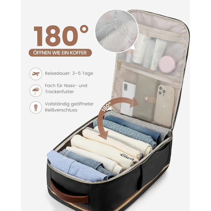 LOVEVOOK Рюкзак для ручної поклажі, 40L, для жінок з відділенням для 17-дюймового ноутбука, водонепроникний, для подорожей, роботи, бізнесу, Weekender, хакі (чорний-бежевий-коричневий)