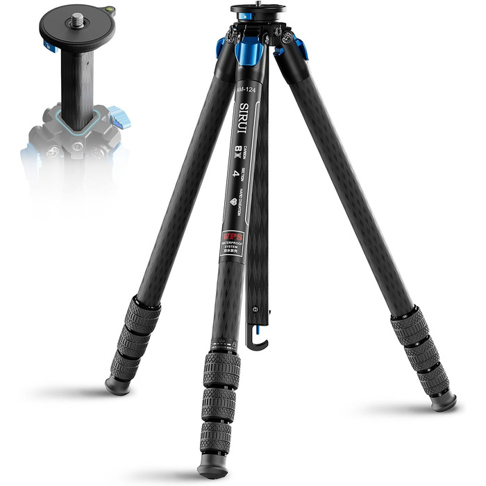 Штатив SIRUI AM124 Carbon з кульковою головкою AM01, легкий туристичний штатив, сумісний з Acra, водонепроникний, 159 см, навантаження 12 кг