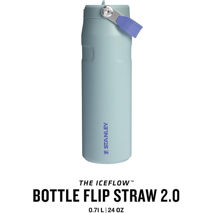 Фляга Stanley Flip Straw 2.0 з трубочкою 1.06л - термофляка, що охолоджує, з нержавіючої сталі, BPA-free, для напоїв, з підставкою, миється в посудомийній машині (700 мл, Blue Cactus)