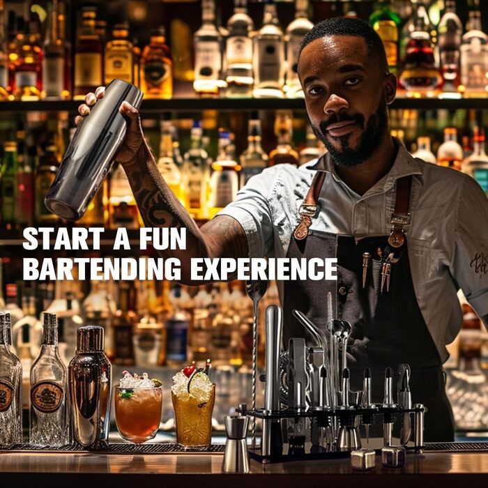 Набір для коктейлів 23 предмети Boston Edelstahl: шейкер, стійка для акрилу, рецепти, 4 камені для віскі - професійний барний набір для дому та вечірок