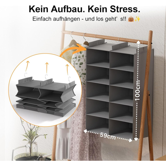 Настінна вішалка-органайзер для одягу, 6 ярусів, сіра. З металевими гачками, для зберігання в шафі, спальні, гуртожитку. Економія місця.