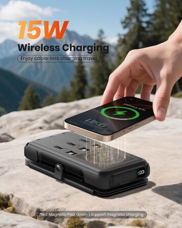 Power Bank Bilivein 25000mAh з сонячною зарядкою, 3 кабелі, 20W, LED, USB-C, для активного відпочинку