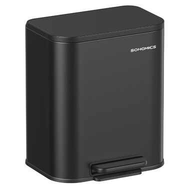 Відро для сміття SONGMICS 20 л з кришкою, з педаллю, нержавіюча сталь, Soft-Close, з внутрішнім відром, антиковзне педаль, хмарно-білий LTB542W02 (Чорний)