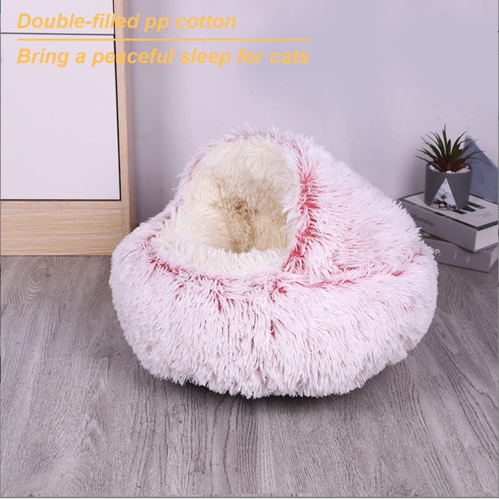 Comforting Cat Bed, Small Dog Bed, Warm Cozy Soft Plush Winter Bed for Cat Caves, Non-Slip Bottom, Machine Washable, Sofa Bed for Puppies/Small Medium Cats (rose 50 cm)