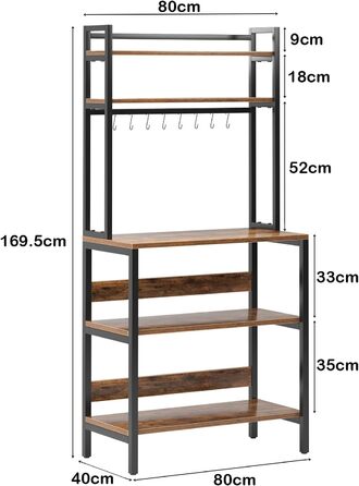 Стелаж для кухні SogesHome 5-ярусний, з гачками, 80x40 см, вінтаж