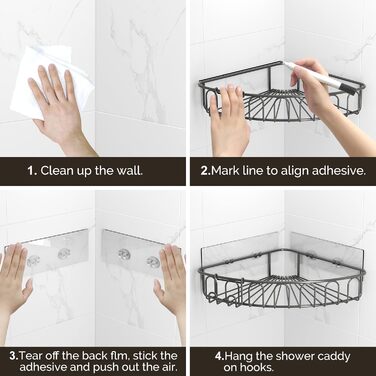 Orimade Corner Shower Shelf, Stainless Steel, Self-Adhesive Shower Shelf, No Drilling Required, for Bathroom, Home Decoration, Kitchen, 2 Pack, Grey