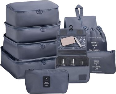 Органайзер для валізи OSDUE, набір 9 шт: Packing Cubes, водонепроникні сумки для одягу, сумки-органайзери для валізи, косметичка, кишеня для USB-кабелів (Бежевий)