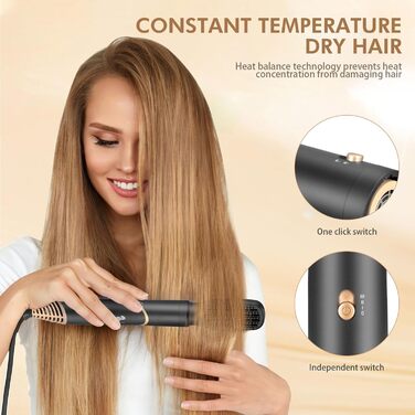 Airstyler 6 в 1: Фен-щітка для волосся Bürste Set, 5 насадок для сушки, випрямлення, локонів, об'єму та догляду. Підходить для всіх типів волосся