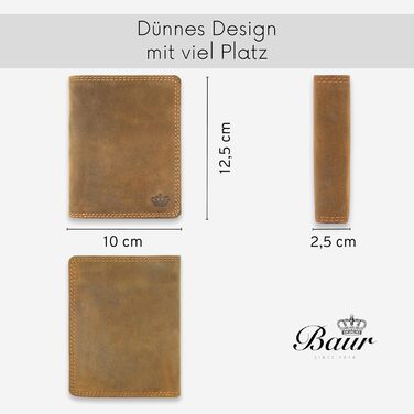 Baur Men's Wallet | Genuine Buffalo Leather | Wallet with RFID Protection | Tall/Vertical Wallet | Money Bag with Coin Pocket | Wallet with Many Card Slots (Tall/Vertical with Snap Button Inside)