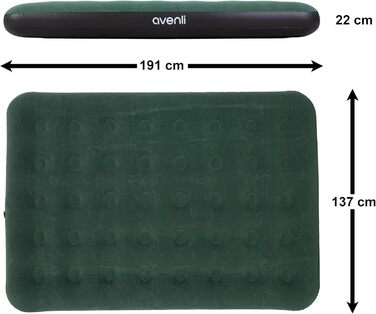 Надувний матрац Avenli для кемпінгу, 1-2 особи, 191x137x22 см, зелений - м'яка поверхня, для дому та подорожей