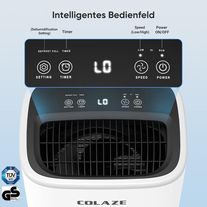 Електричний осушувач повітря COLAZE 12л/24г з автоматичною відтайкою, датчиком рівня води та низьким рівнем шуму (36дБ) для квартири, підвалу (повітряний вихід зверху)