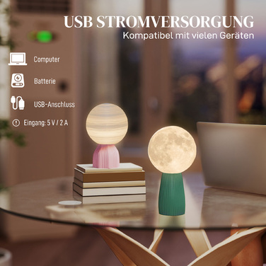 Набір настільних ламп HOMCOM з дизайном у вигляді планет, 3 кольори, USB, пластик, білий