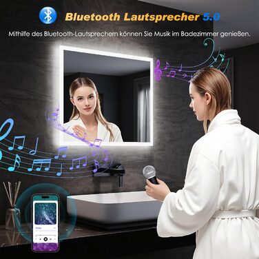 Дзеркало для ванної кімнати SONNI з LED-підсвічуванням, 100 x 60 см, антизапарник, IP44, сенсорне керування, 3 кольори світла, білий